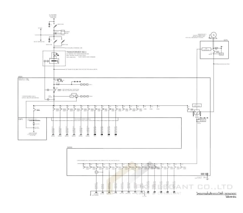 ไดอะแกรมเส้นเดี่ยวระบบไฟฟ้าอาคารสำนักงาน 6 ชั้น