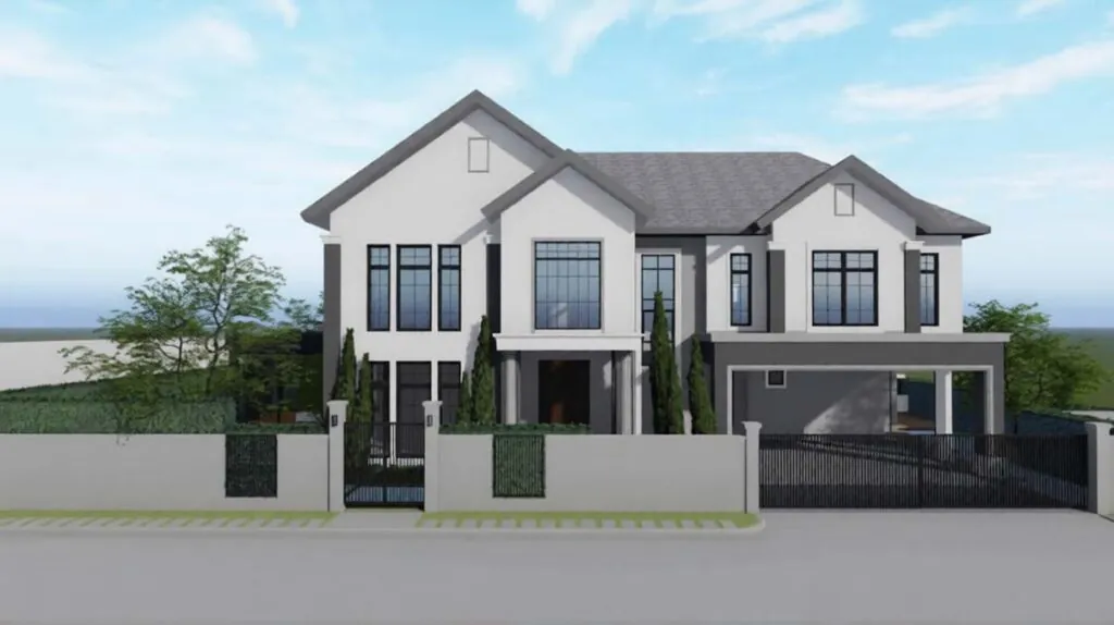 ภาพจำลอง 3 มิติ (3D Perspective) งานออกแบบสถาปัตยกรรมภายนอก (Exterior Design) คฤหาสน์หรู โครงการ The Pallazo Pinklao Residence